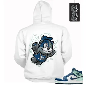 1 Mid Mystic Navy Mint Foam Hoodie Slam Dunk Bear