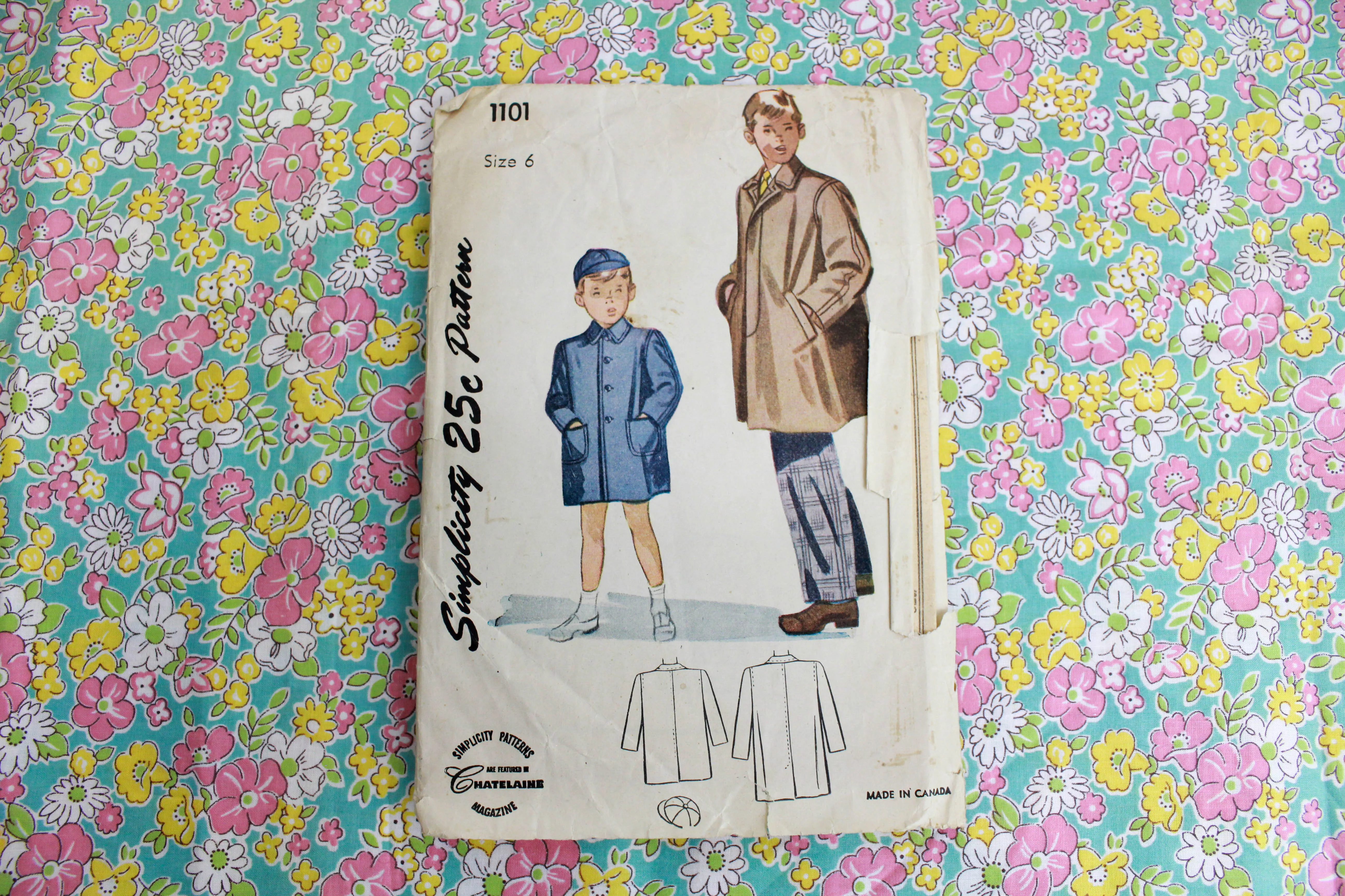 1940s Boys Coat and Cap Sewing Pattern Simplicity 1101, Complete