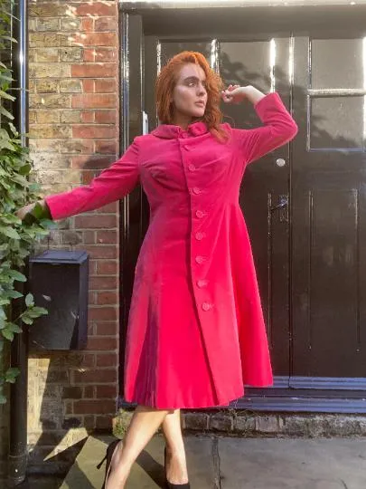 1960s Norman Hartnell Couture Shocking Pink Velvet Coat