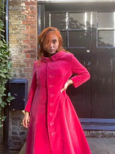 1960s Norman Hartnell Couture Shocking Pink Velvet Coat