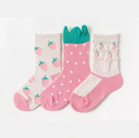 3 Pack Kids' Socks | Cotton | Strawberry