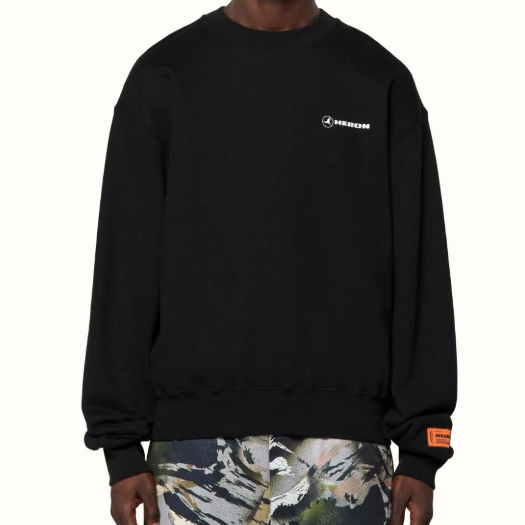 (70% OFF) HERON PRESTON Tape Logo Crewneck Sweatshirt Black