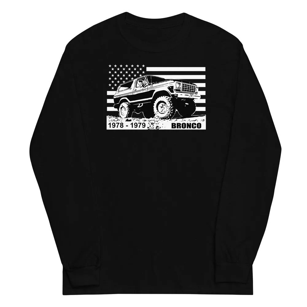 78-79 Bronco Long Sleeve T-Shirt With American Flag