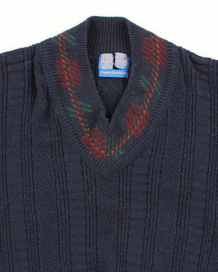 80's Vintage Men's Navy Pendleton V Neck Sweater - L