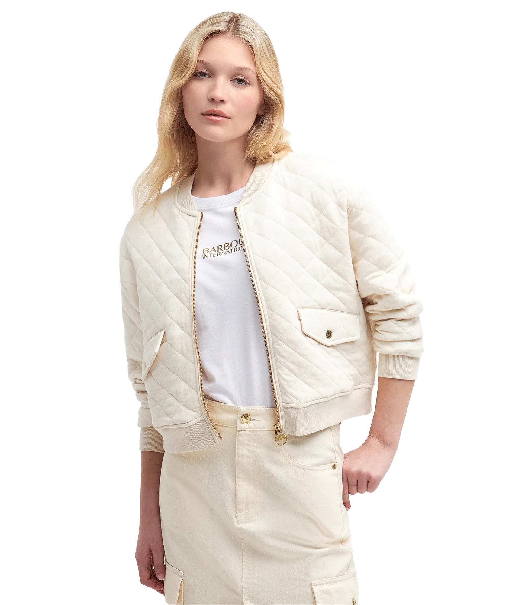 Alicia Quilted Bomber Jacket - Cream