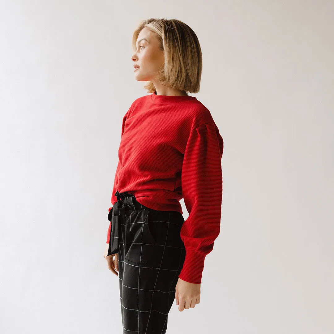 Atlas Ribbed Sweater, Crimson