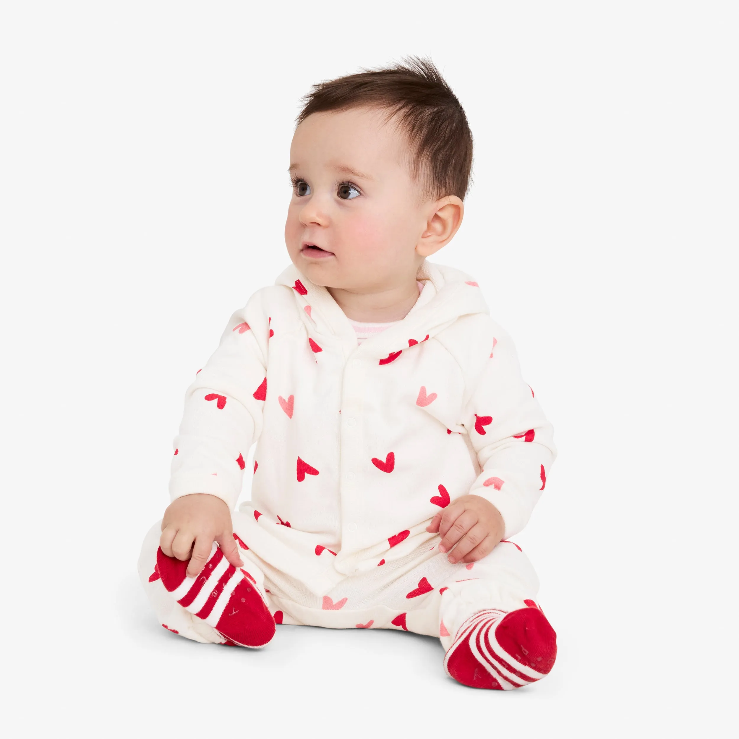 Baby snap jacket & pant set in mini hearts