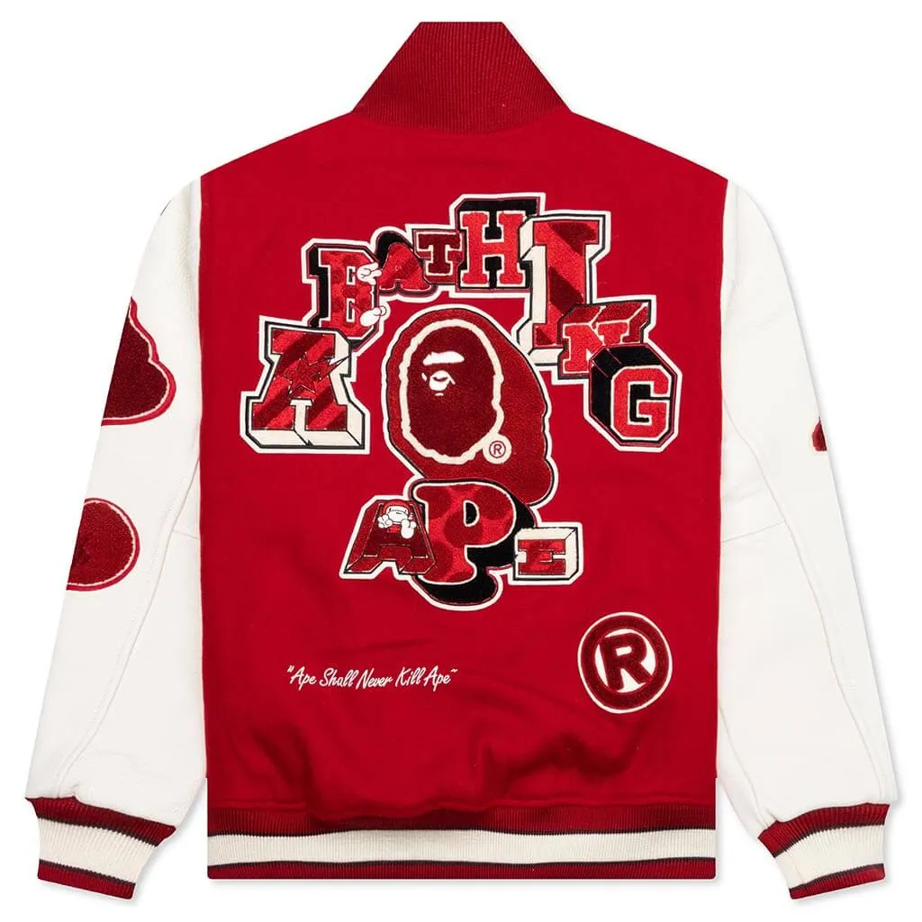 Bape Multi Motif Varsity Jacket - Red