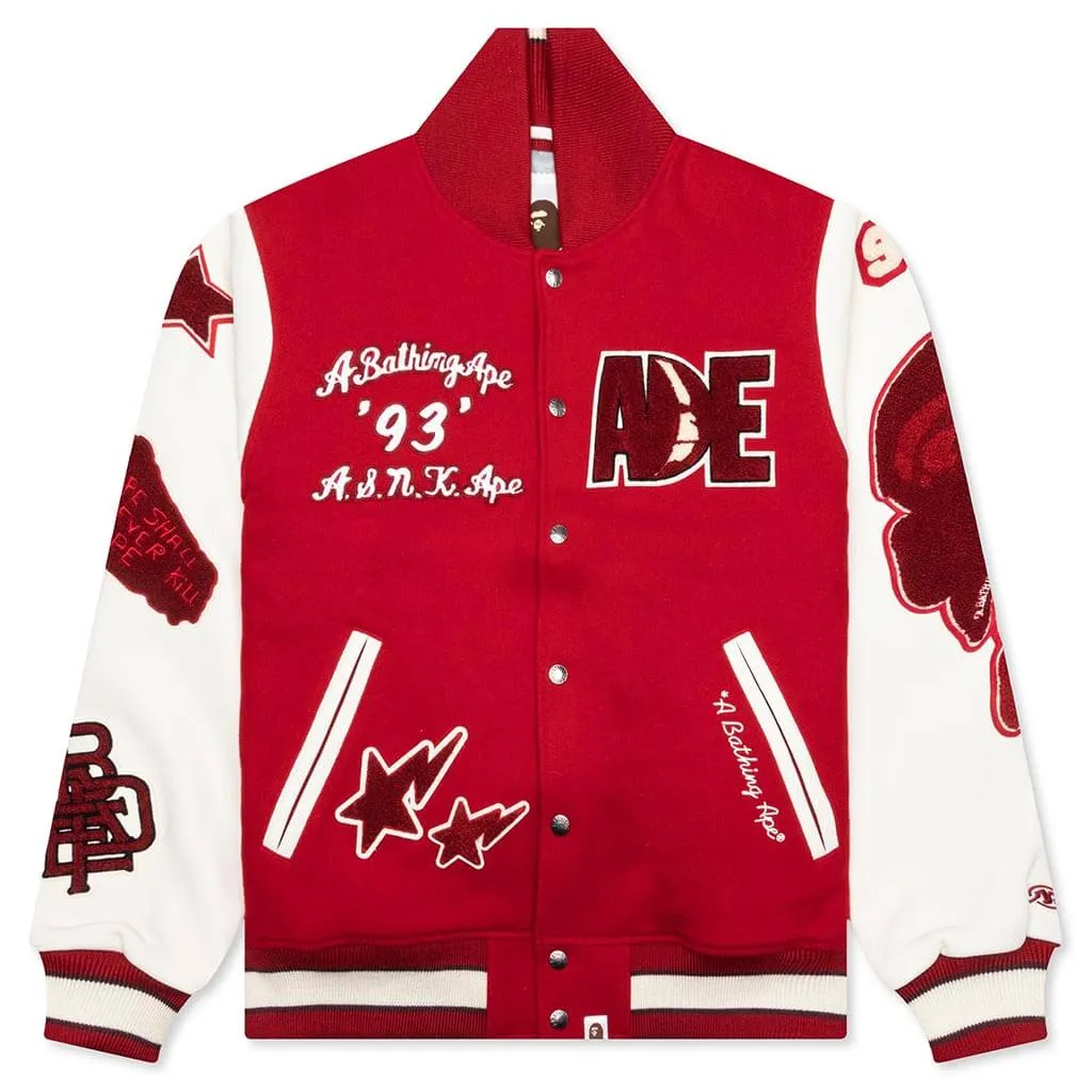 Bape Multi Motif Varsity Jacket - Red