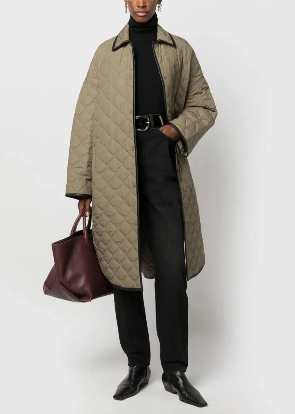 Beige Quilted Cocoon Coat