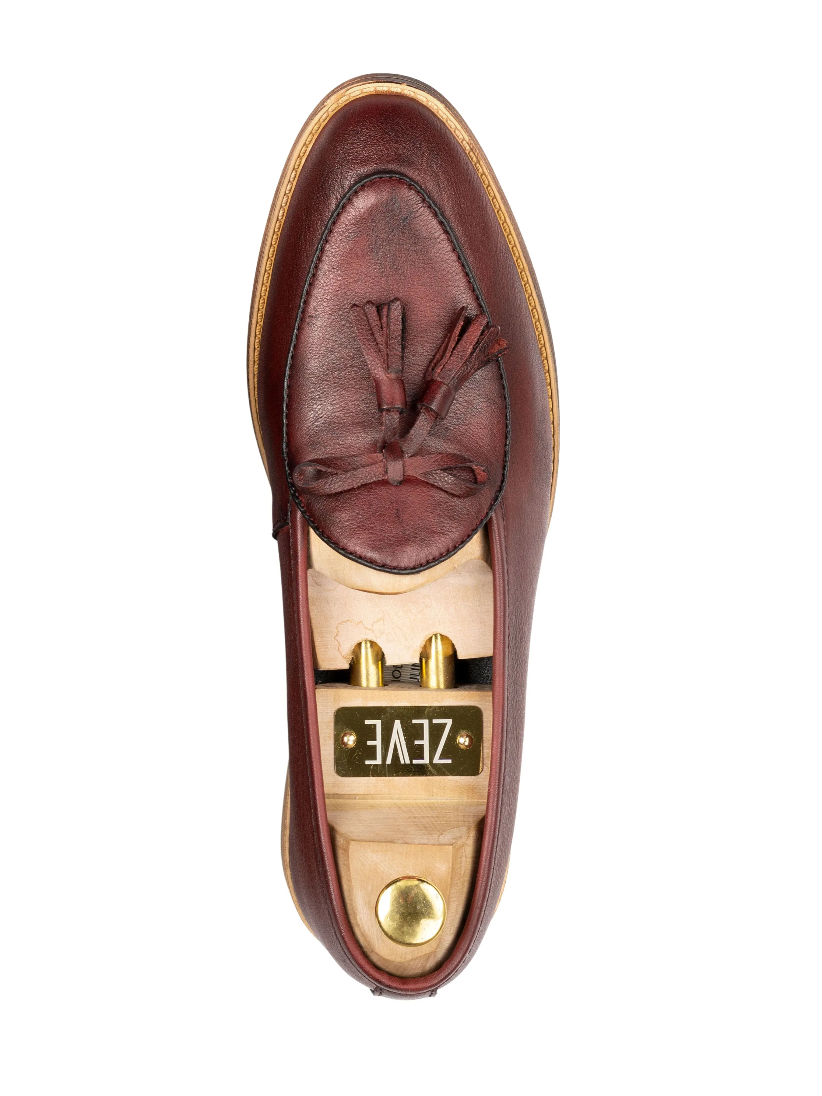 Belgian Loafer with Ribbon Tassel - Red Burgundy Leather (Flexi-Sole)