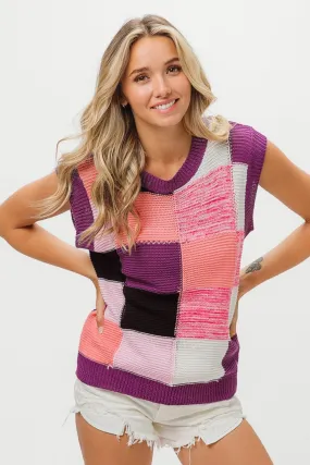 BiBi Color Block Round Neck Sweater Vest