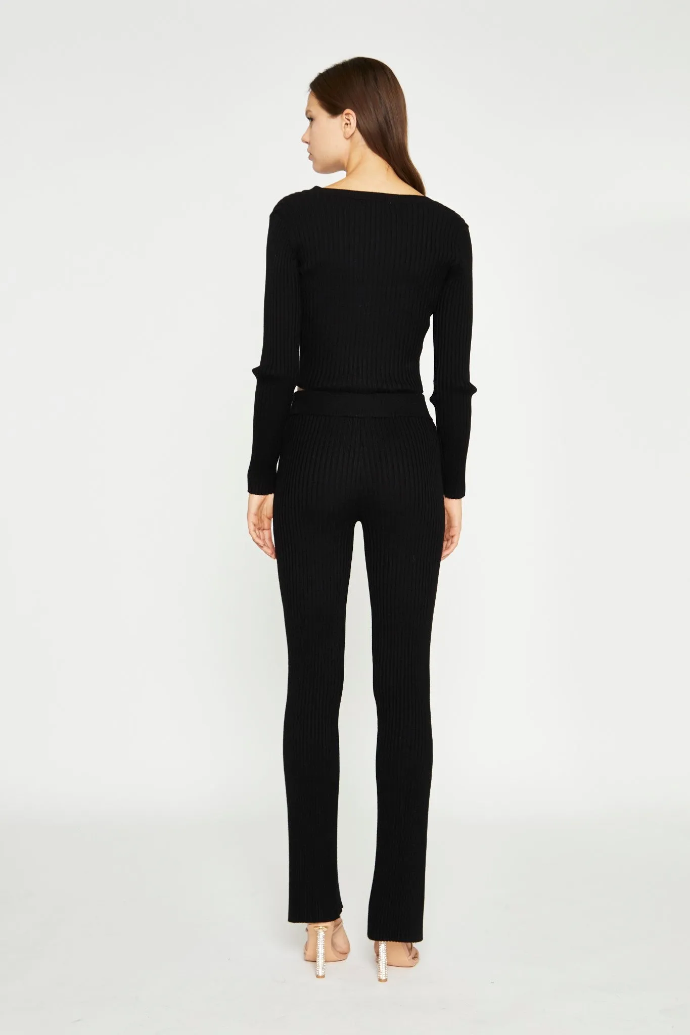 Black Knitted Flared Trousers