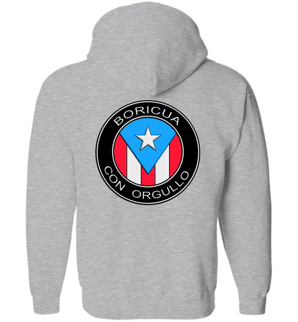 Boricua Con Orgullo (Youth-5XL) Zipper Hoodie (Image on front and back)