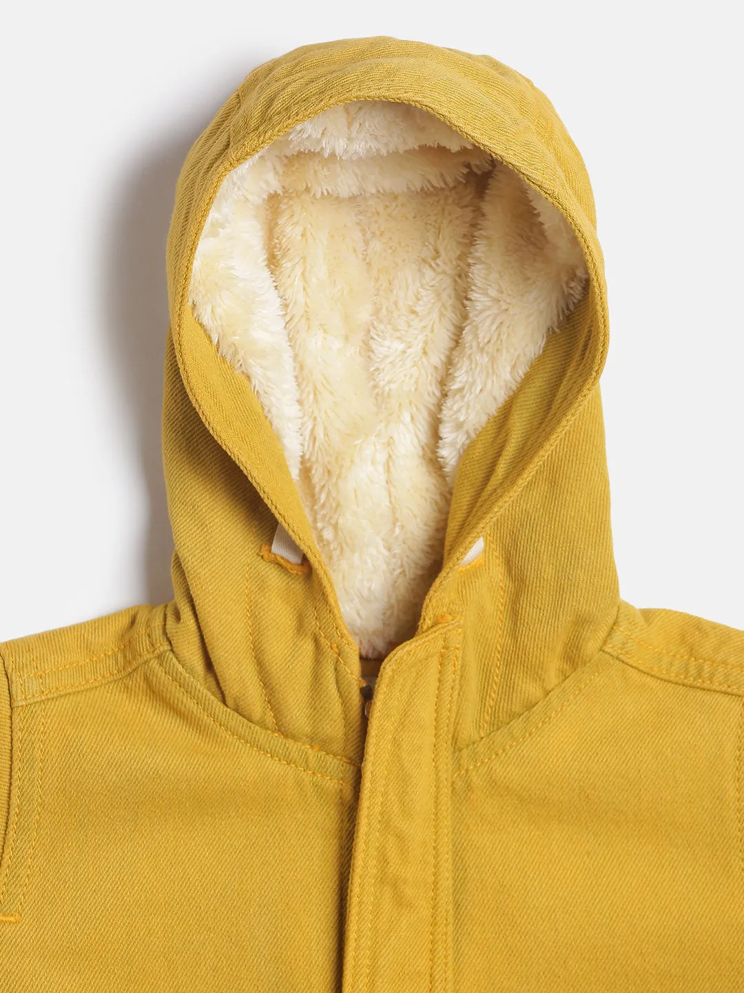 Boys Regular Fit Cotton Yellow Jacket With Hood