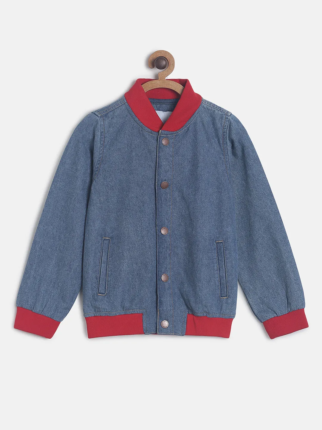 Boys Regular Fit Mid Blue Full Sleeve Denim Jacket