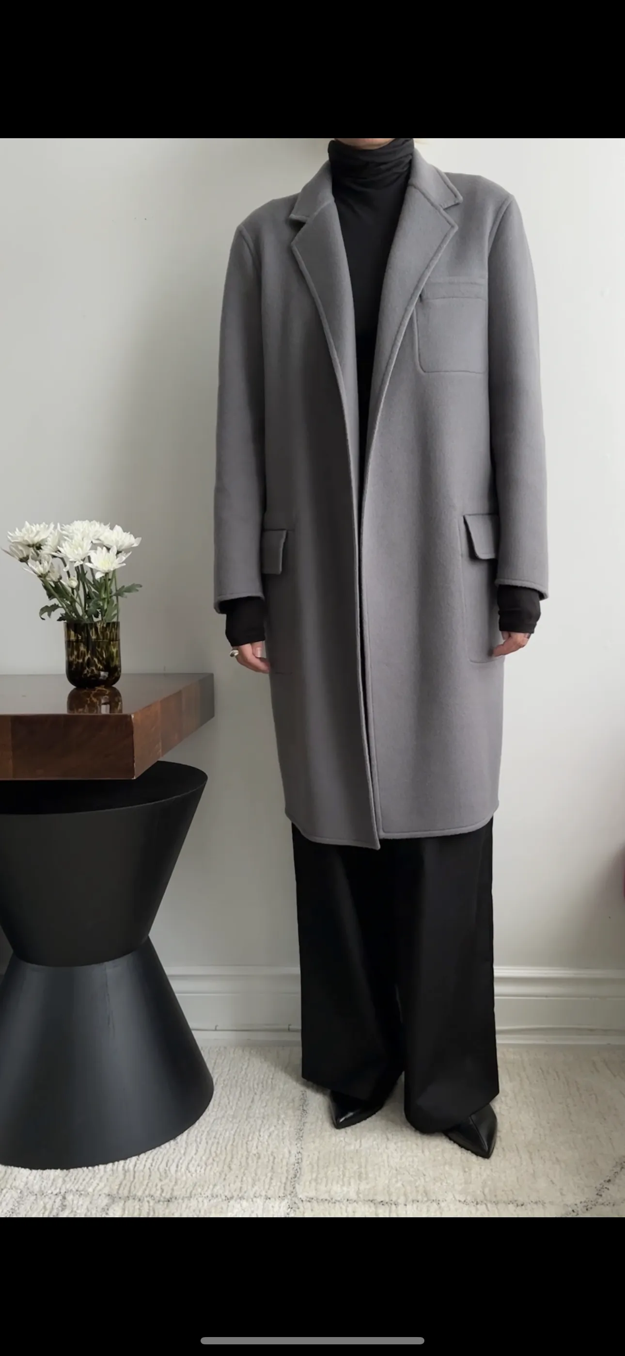 Celine Steel Grey Double Faced Cashmere Coat - 38 / S