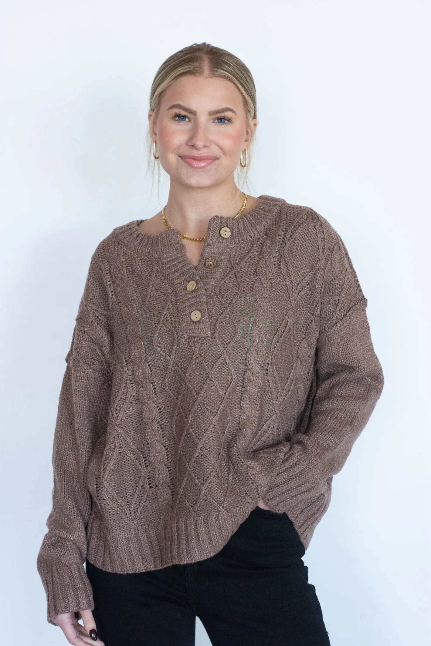 Chestnut Praline Cable Knit Sweater