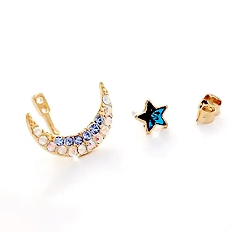 Classic Moon Rhinestone Ear Jacket Stud Earrings