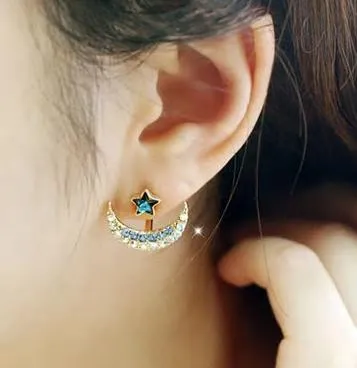 Classic Moon Rhinestone Ear Jacket Stud Earrings