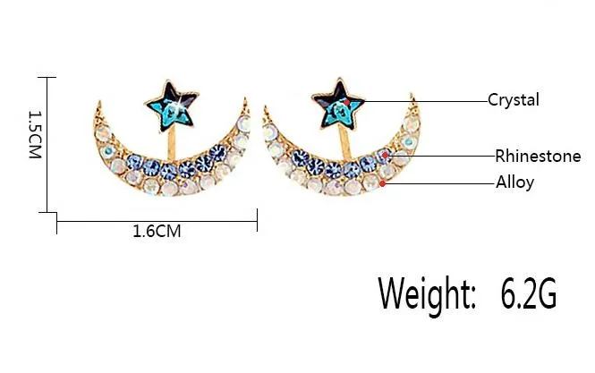 Classic Moon Rhinestone Ear Jacket Stud Earrings