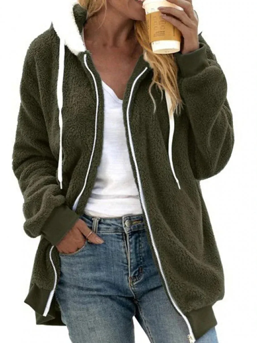 Cozy Women's Winter Sherpa Fleece Jacket with Hood