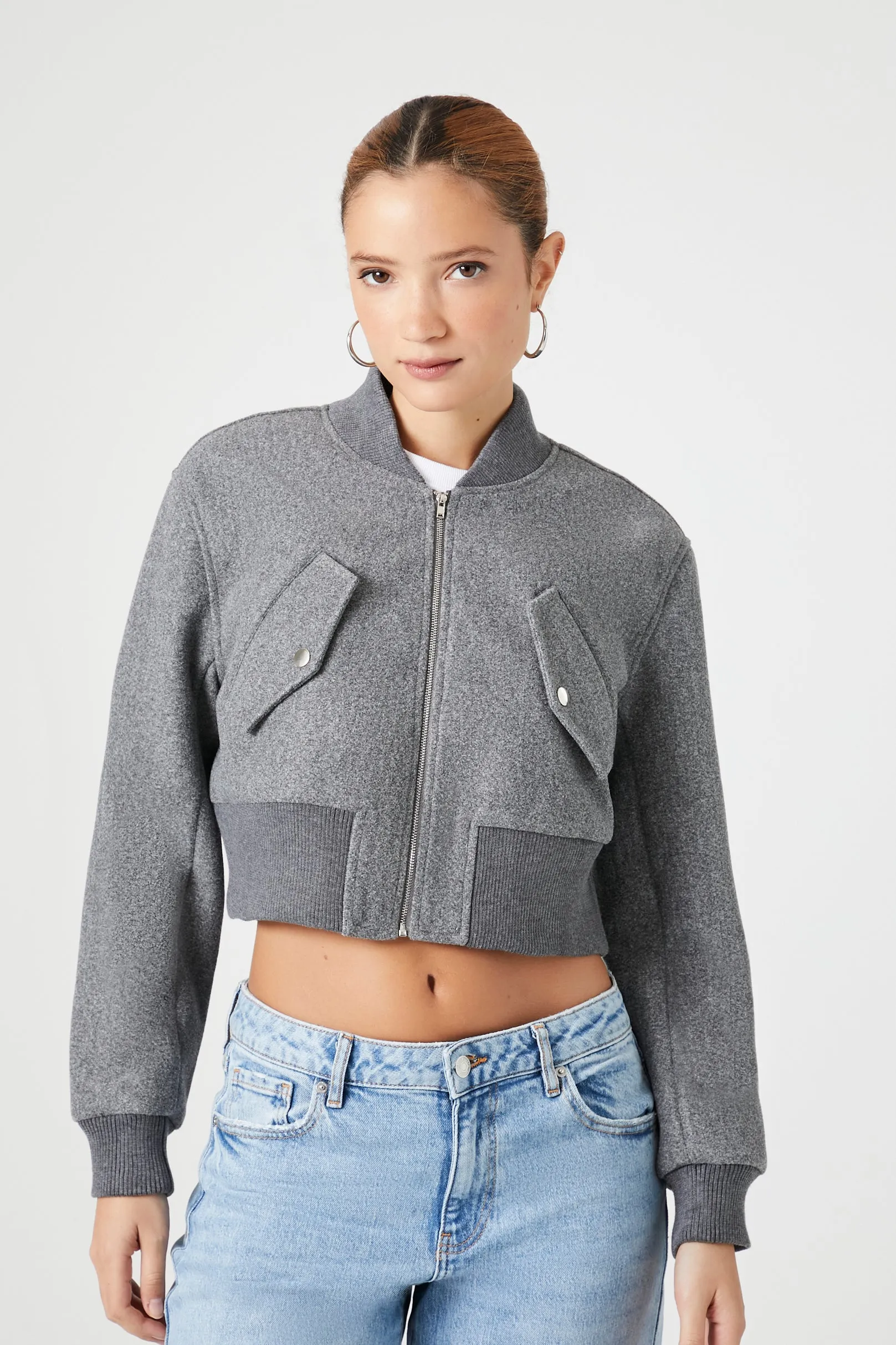 Cropped Zip-Up Bomber Jacket