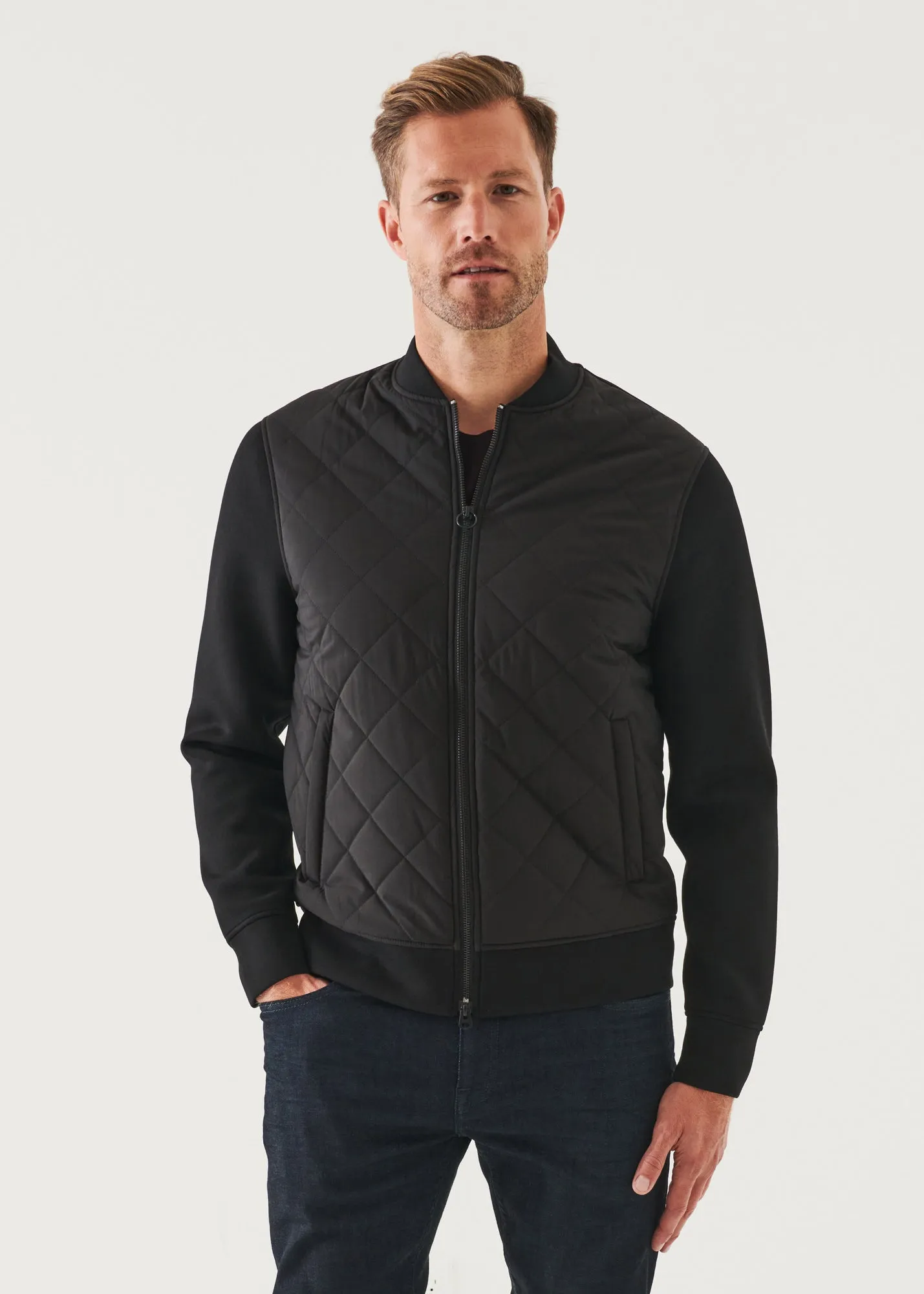 DIAMOND QUILTED ZIP-UP BOMBER JACKET