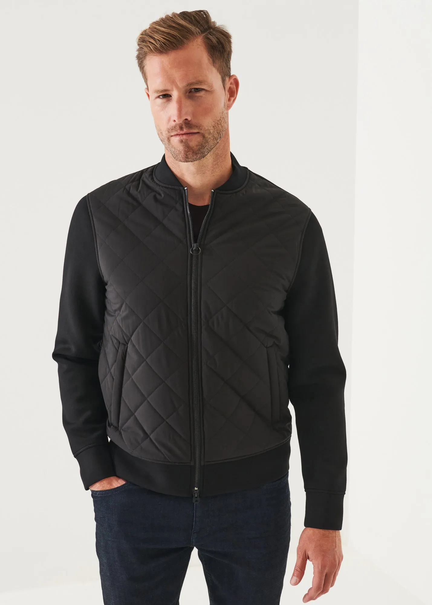 DIAMOND QUILTED ZIP-UP BOMBER JACKET