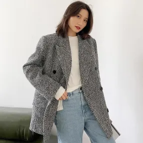 Double Breasted Tweed Wool Blazer Suit Coat