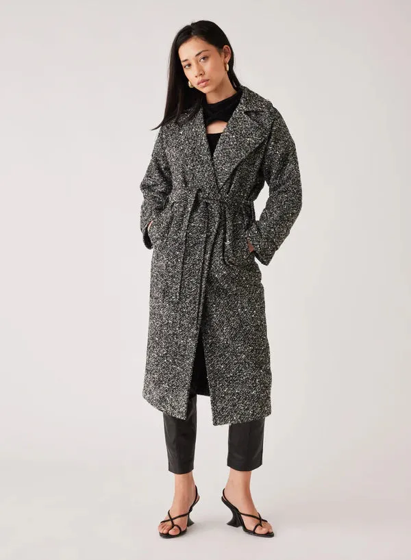 Esmaee Kingston Wrap Coat (Black/White Boucle Twil)