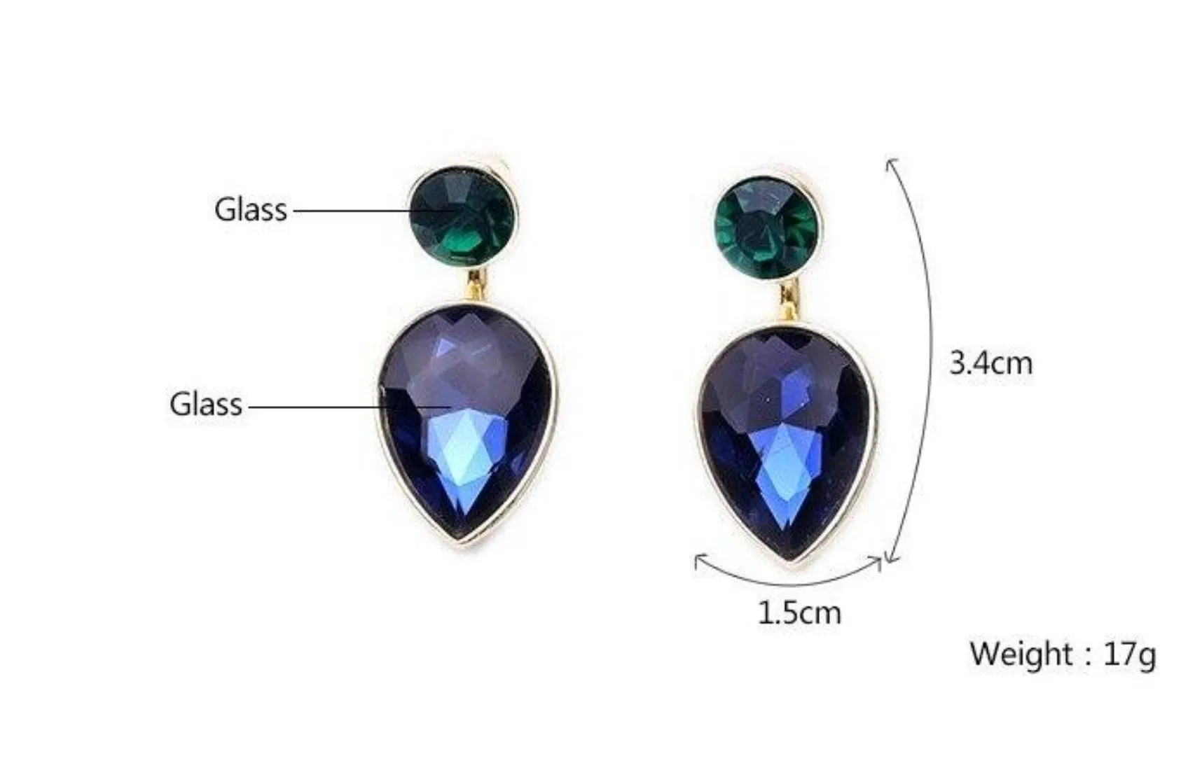 Exaggerated Crystal Drop Stud Ear Jacket - 3 Colors