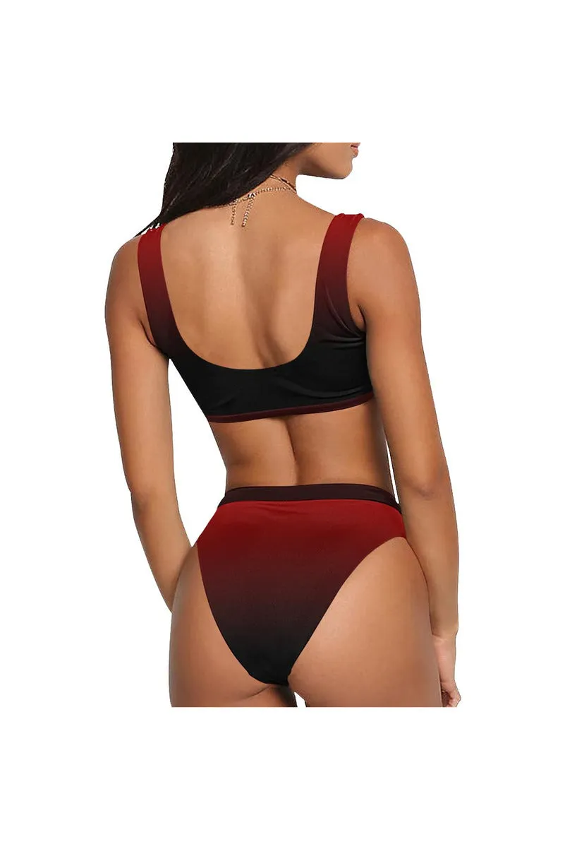 Fade Red to Black Sport Top & High-Waist Bikini Swimsuit