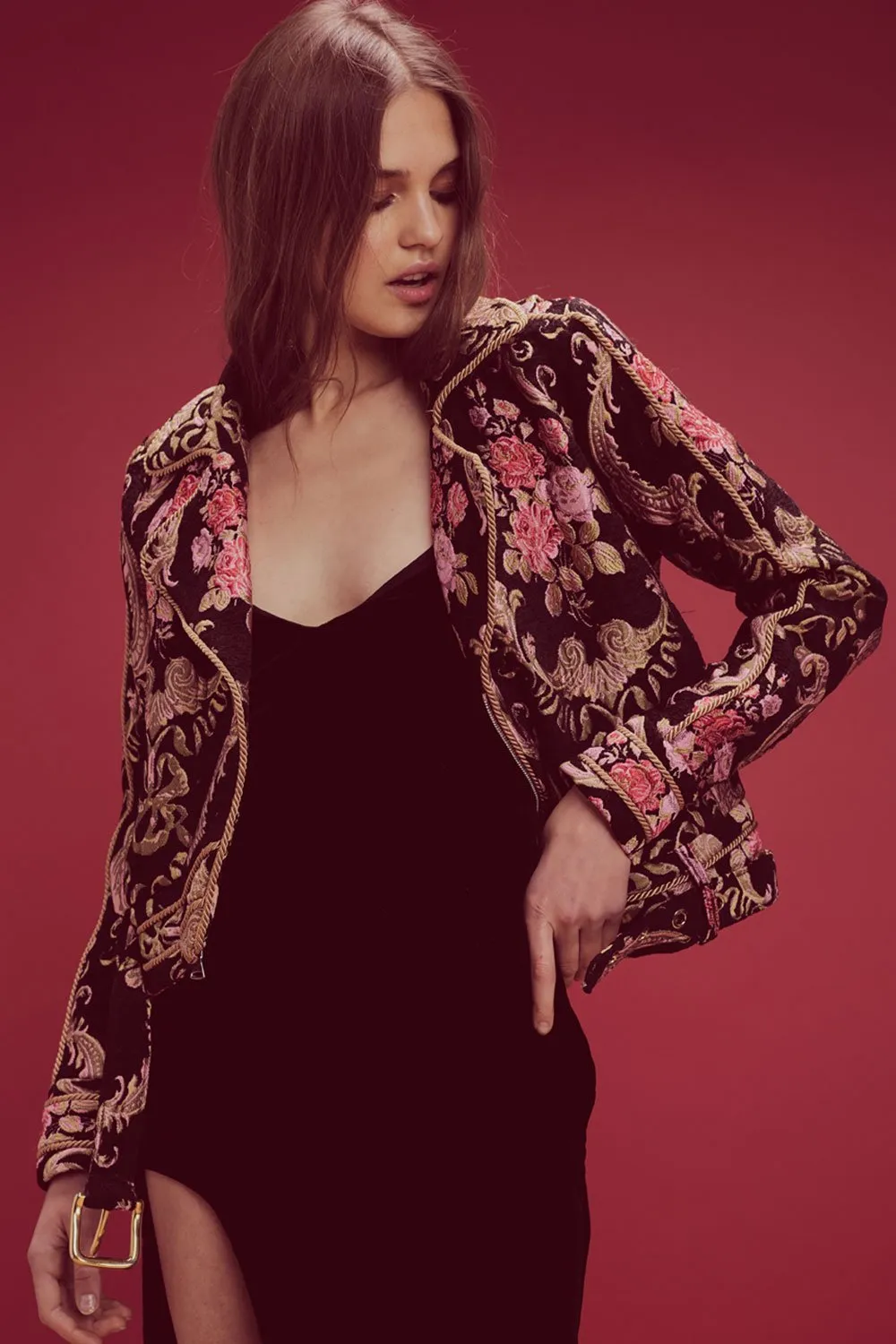 For Love and Lemons Brocade Moto Jacket