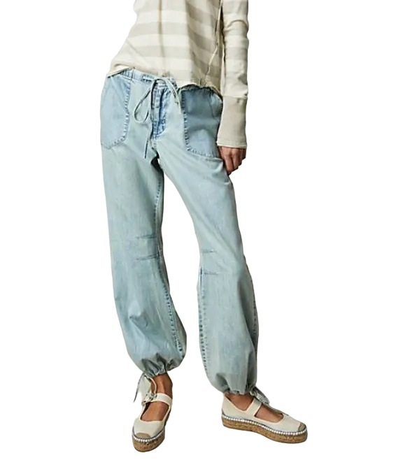 Free People Blue Play Hard Low Rise Flare Trousers UK 16