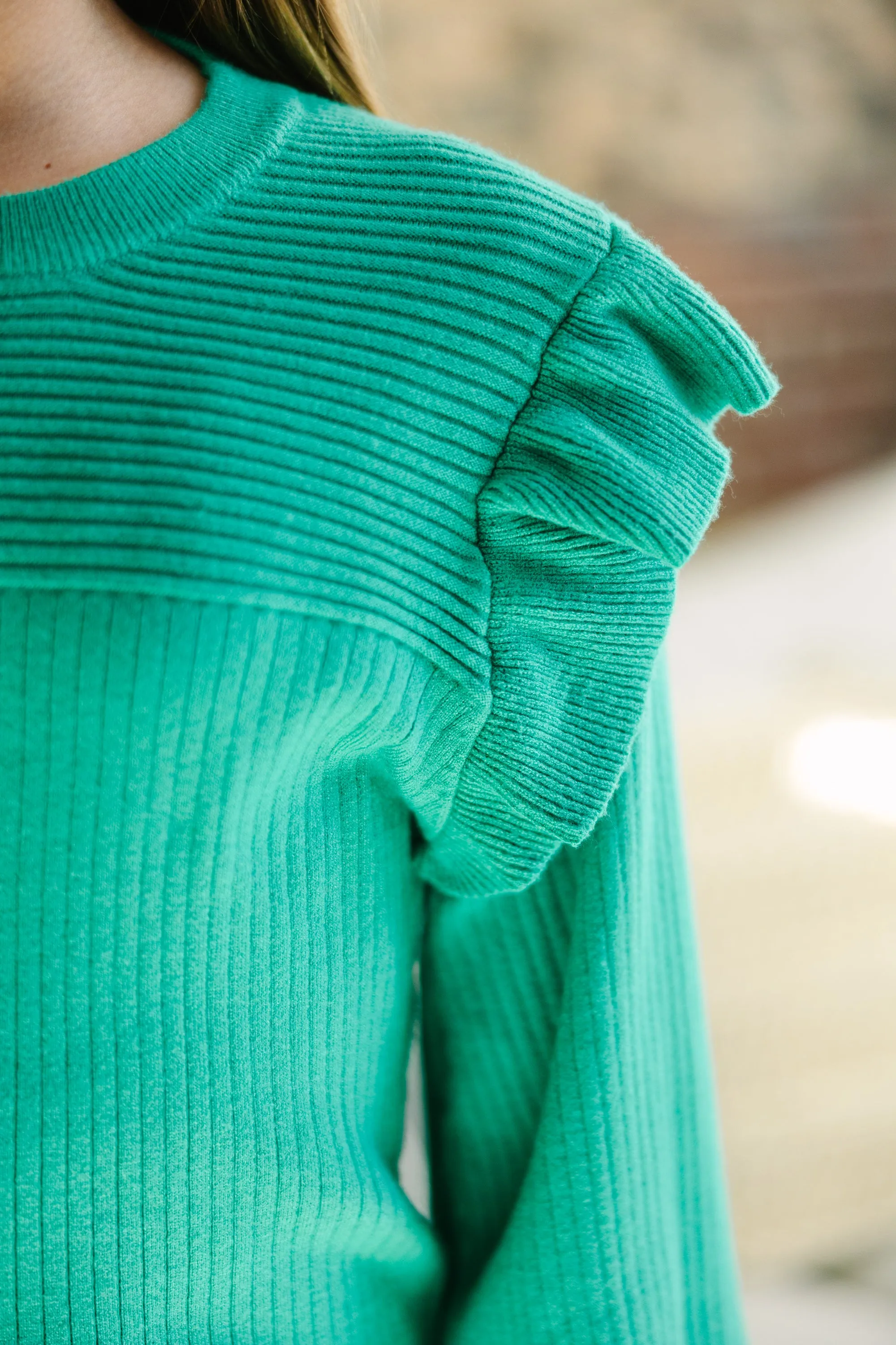 Girls: Reach Out Kelly Green Ruffled Sweater