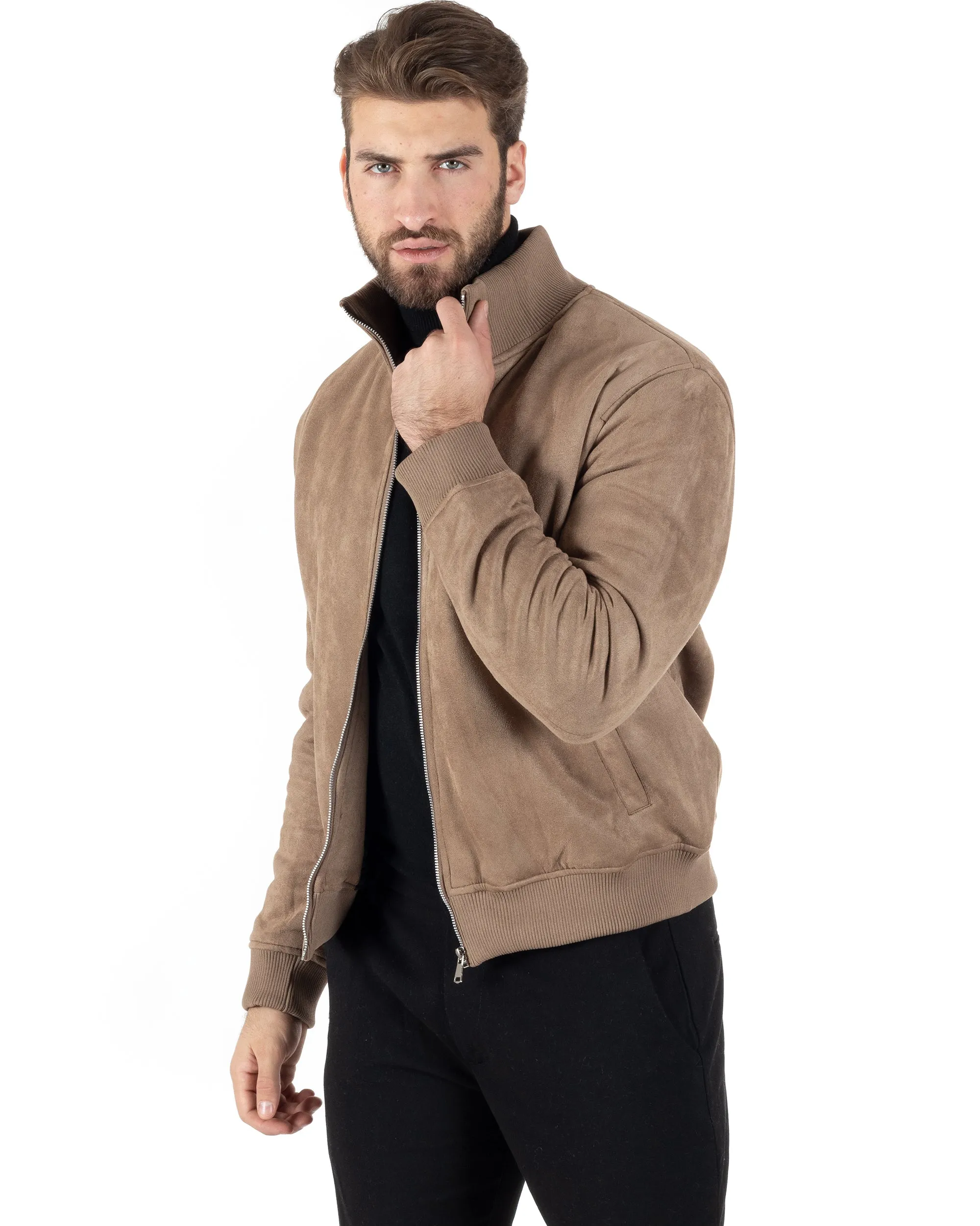 Giubbotto Uomo College Con Colletto Camoscio Tinta Unita Beige Casual GIOSAL-G3146A