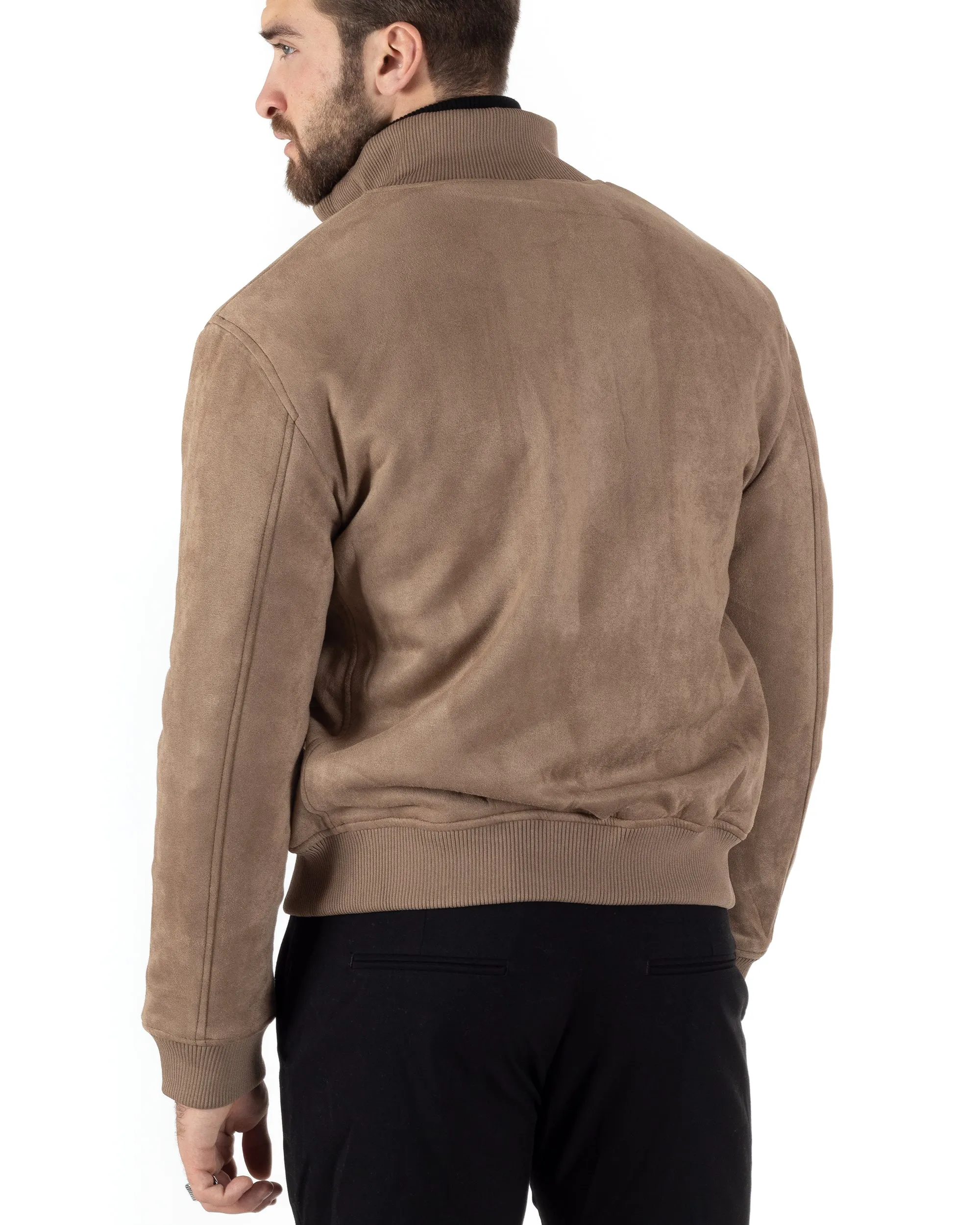 Giubbotto Uomo College Con Colletto Camoscio Tinta Unita Beige Casual GIOSAL-G3146A