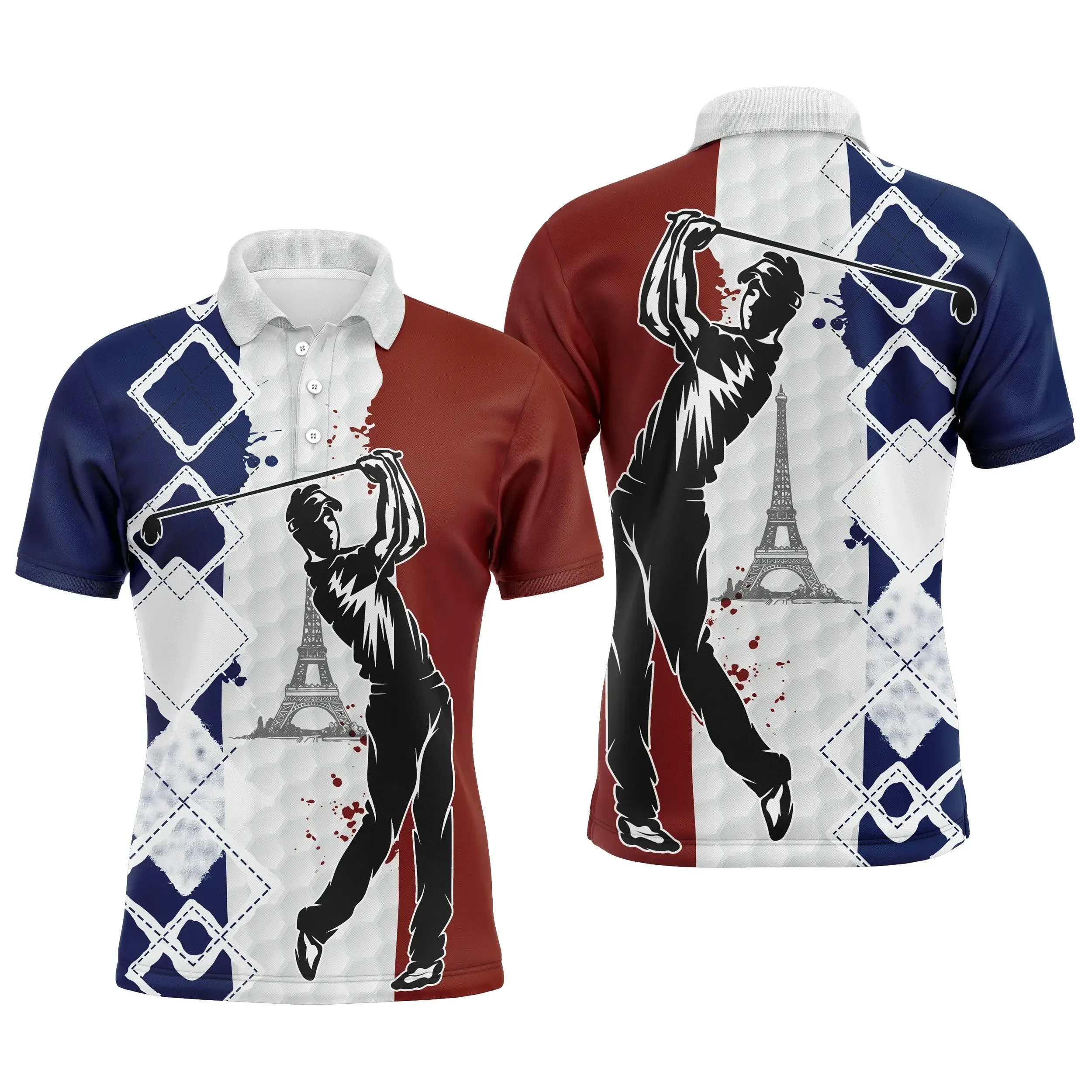 Golfeur, Golfeuse, Polo de Sport, Cadeau Original pour Fans de Golf, Polo Homme Femme, Drapeau France, Tour Eiffel - CTS18052215