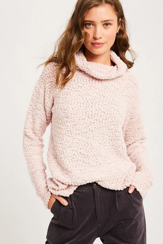 Hailey Popcorn Pullover Turtleneck in Blush