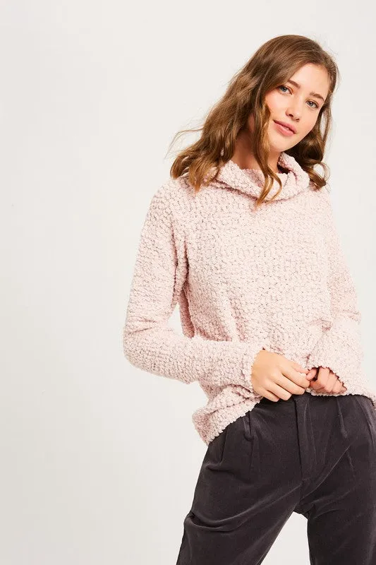 Hailey Popcorn Pullover Turtleneck in Blush