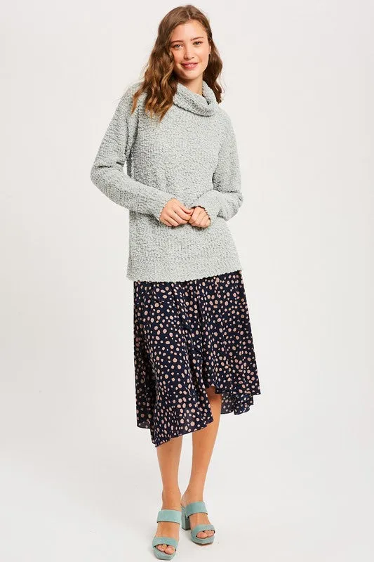 Hailey Popcorn Pullover Turtleneck in Light Sage