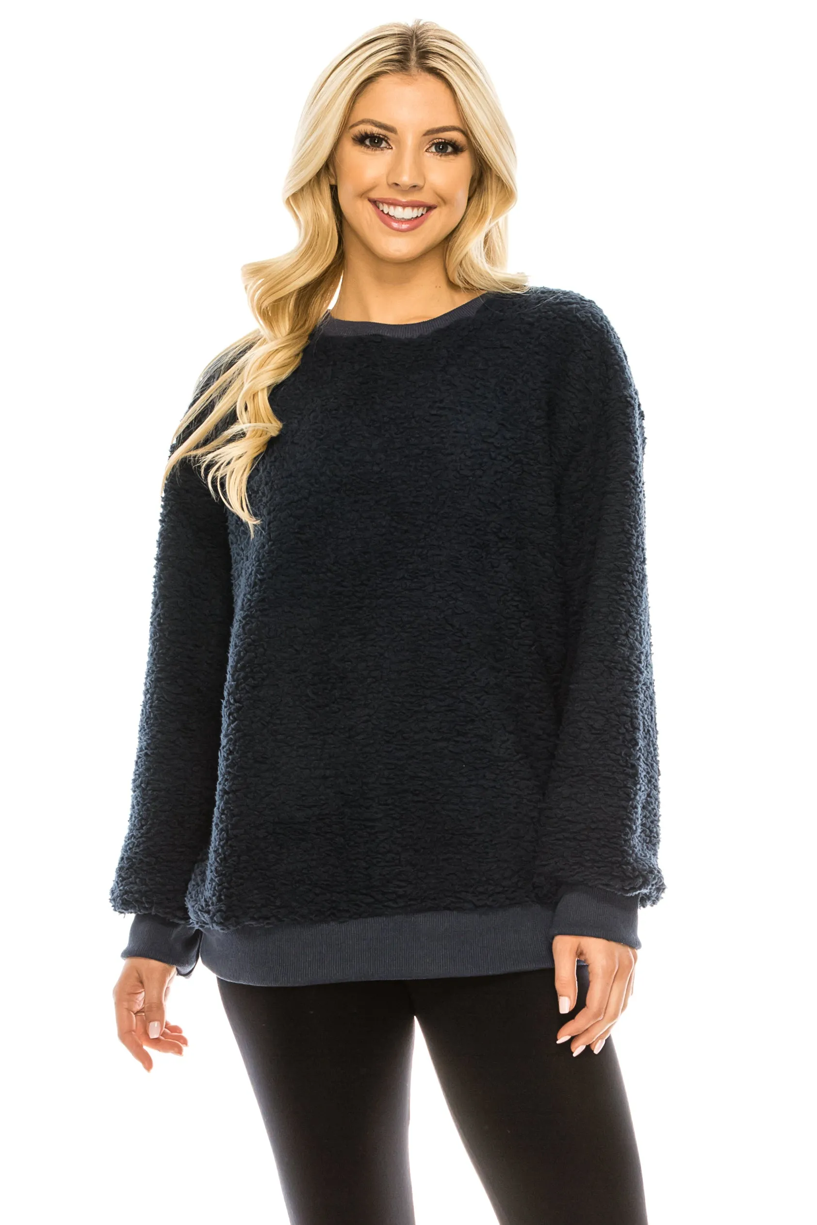 Haute Edition Pullover Crewneck Sherpa Fleece Sweatshirt