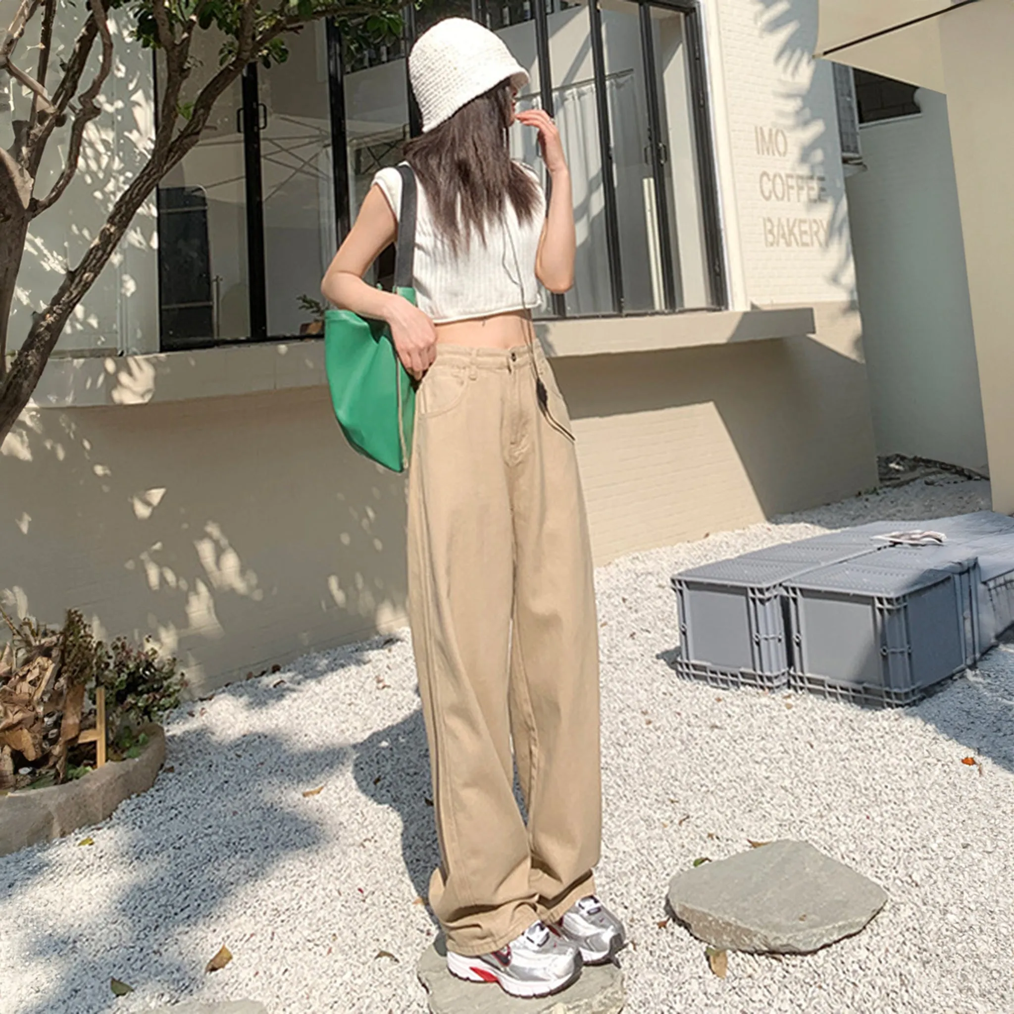 High-waist Khaki Baggy Jeans