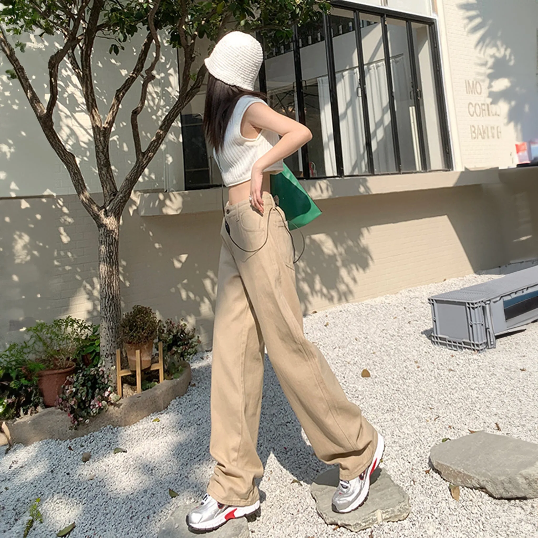 High-waist Khaki Baggy Jeans