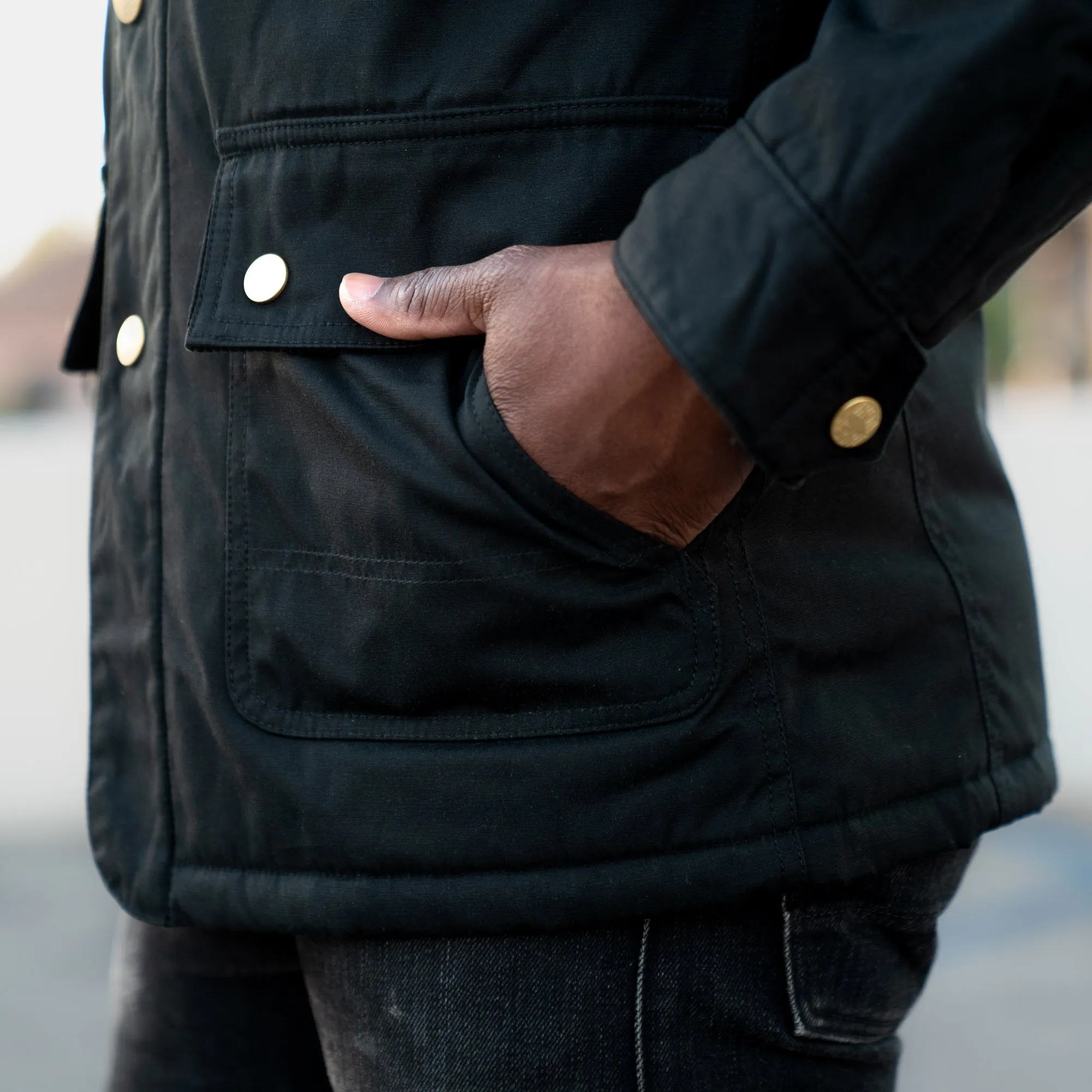 Final Sale: Iron Heart IHJ-114-BLK Black Chore Jacket in 7oz Oiled Cotton