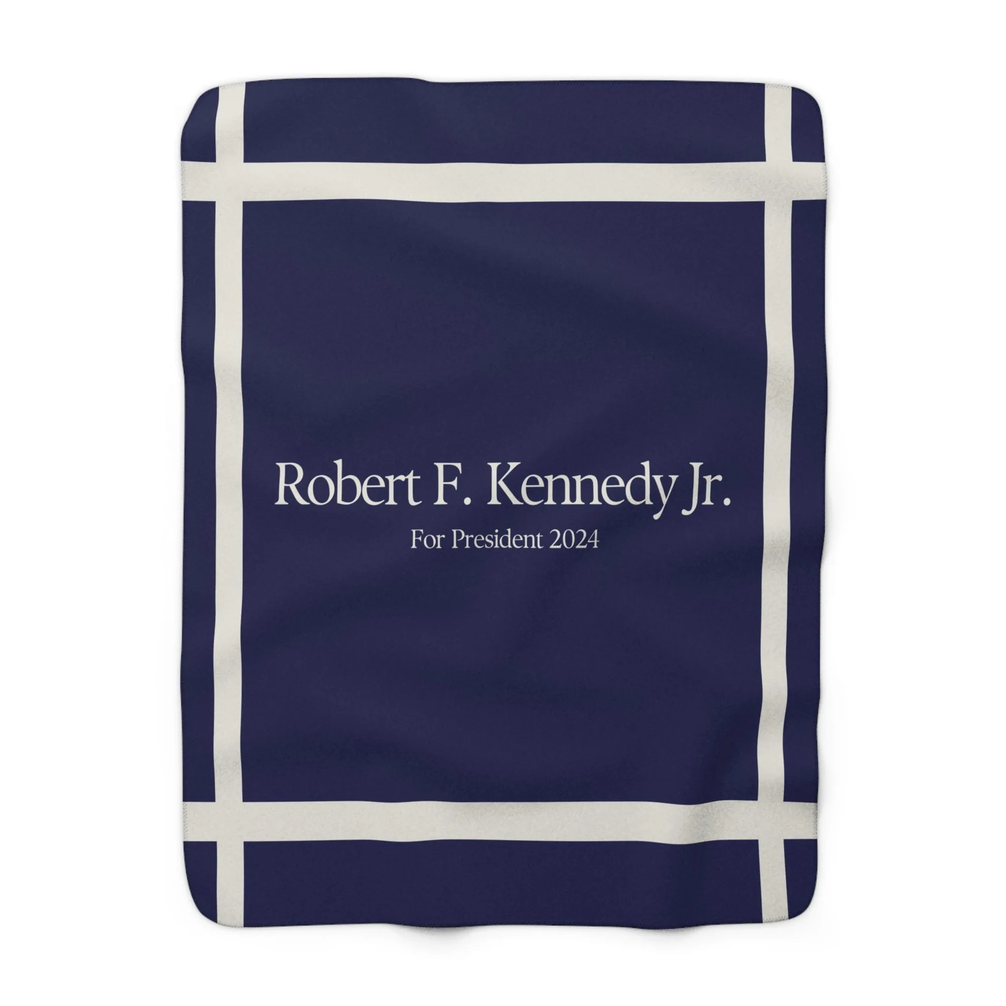 Kennedy for President Bordered Navy Sherpa Fleece Blanket