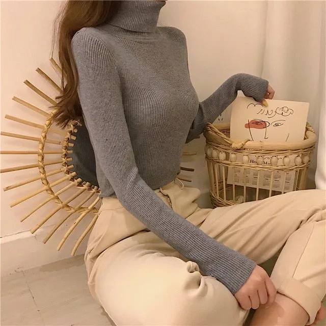 Knitted Ribbed Turtleneck Jumper