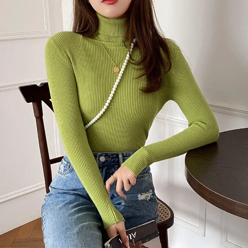 Knitted Ribbed Turtleneck Jumper