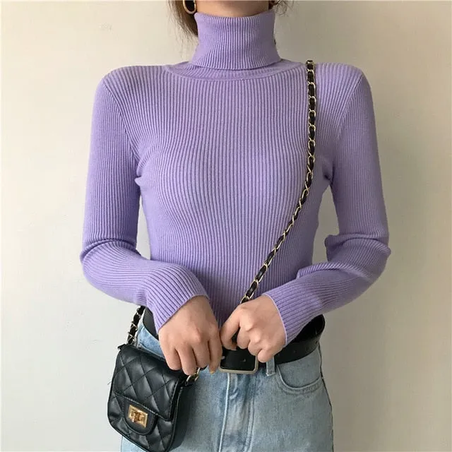 Knitted Ribbed Turtleneck Jumper